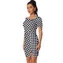 Background Black Board Checker Checkerboard Fitted Knot Split End Bodycon Dress View2