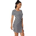 Background Black Board Checker Checkerboard Fitted Knot Split End Bodycon Dress View3