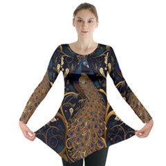 Peacock Plumage Bird  Pattern Graceful Long Sleeve Tunic  by pakminggu