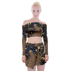 Peacock Plumage Bird  Pattern Graceful Off Shoulder Top With Mini Skirt Set by pakminggu