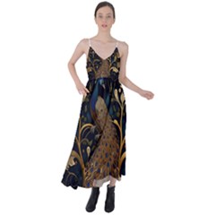 Peacock Plumage Bird  Pattern Graceful Tie Back Maxi Dress by pakminggu