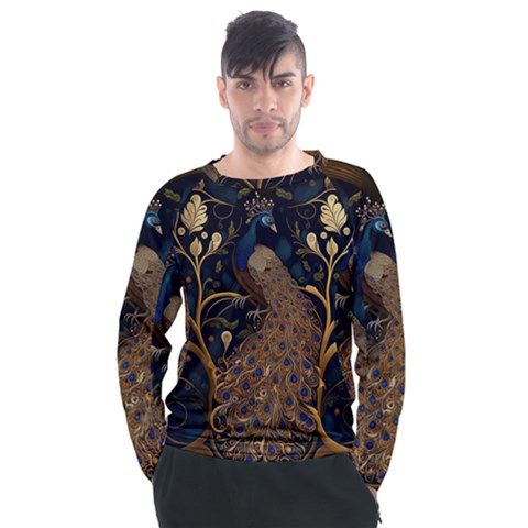 Peacock Plumage Bird  Pattern Graceful Men s Long Sleeve Raglan Tee by pakminggu