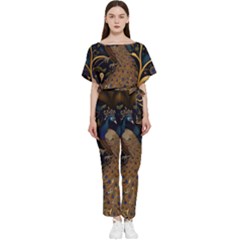 Peacock Plumage Bird  Pattern Graceful Batwing Lightweight Chiffon Jumpsuit by pakminggu