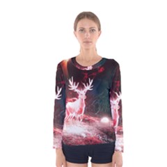 Deer Animal Moon Planet Space Fantasy Women s Long Sleeve Tee