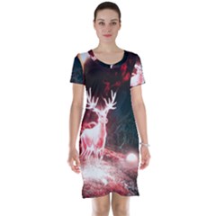 Deer Animal Moon Planet Space Fantasy Short Sleeve Nightdress