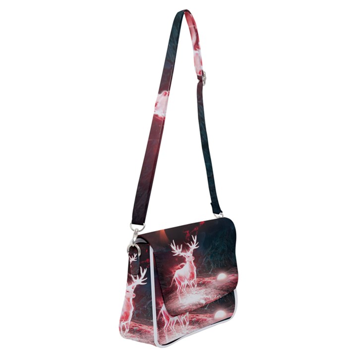 Deer Animal Moon Planet Space Fantasy Shoulder Bag with Back Zipper