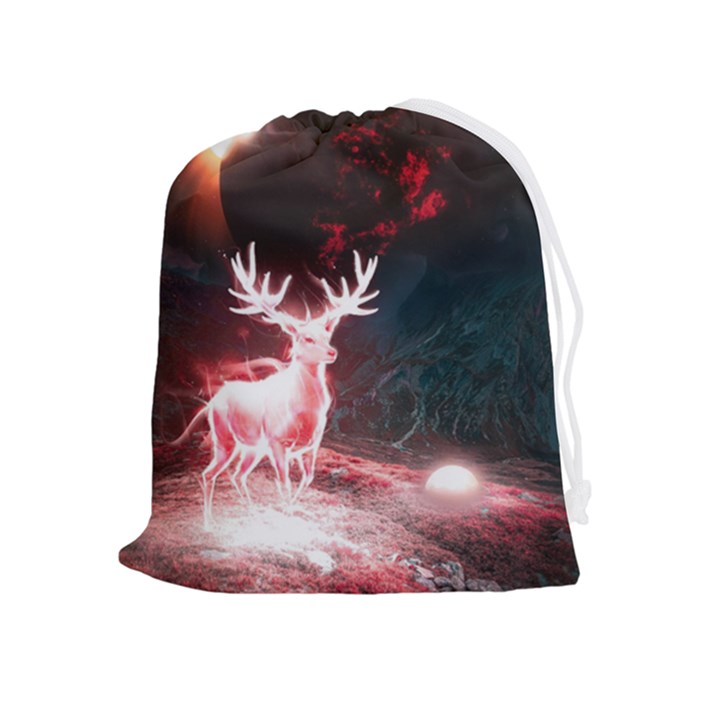 Deer Animal Moon Planet Space Fantasy Drawstring Pouch (XL)