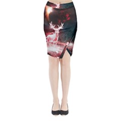 Deer Animal Moon Planet Space Fantasy Midi Wrap Pencil Skirt by pakminggu