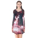 Deer Animal Moon Planet Space Fantasy Long Sleeve V-neck Flare Dress View1