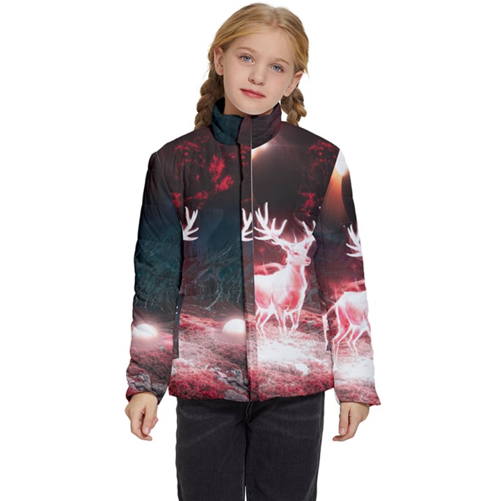 Deer Animal Moon Planet Space Fantasy Kids  Puffer Bubble Jacket Coat