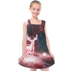 Deer Animal Moon Planet Space Fantasy Kids  Cross Back Dress by pakminggu