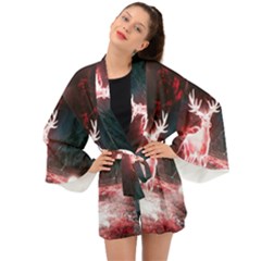 Deer Animal Moon Planet Space Fantasy Long Sleeve Kimono by pakminggu