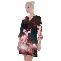 Deer Animal Moon Planet Space Fantasy Open Neck Shift Dress by pakminggu