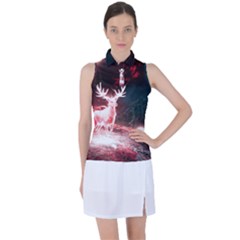 Deer Animal Moon Planet Space Fantasy Women s Sleeveless Polo Tee by pakminggu