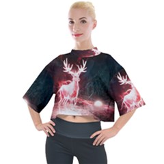 Deer Animal Moon Planet Space Fantasy Mock Neck Tee by pakminggu