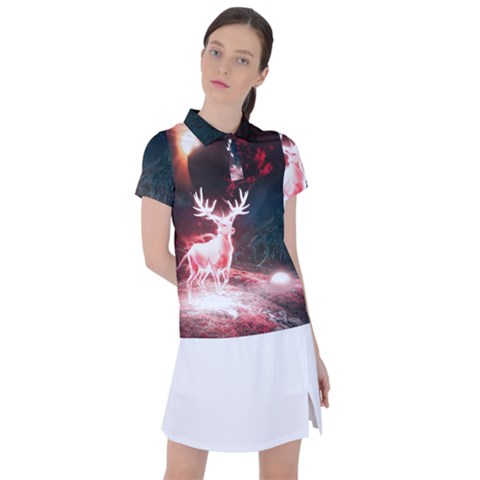 Deer Animal Moon Planet Space Fantasy Women s Polo Tee by pakminggu