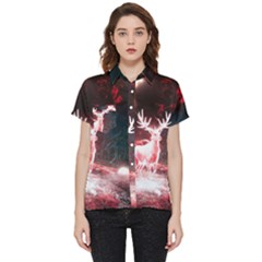 Deer Animal Moon Planet Space Fantasy Short Sleeve Pocket Shirt by pakminggu