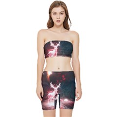 Deer Animal Moon Planet Space Fantasy Stretch Shorts And Tube Top Set by pakminggu