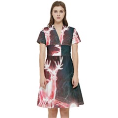 Deer Animal Moon Planet Space Fantasy Short Sleeve Waist Detail Dress by pakminggu