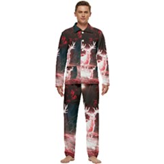 Deer Animal Moon Planet Space Fantasy Men s Long Sleeve Velvet Pocket Pajamas Set by pakminggu