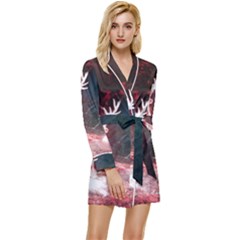 Deer Animal Moon Planet Space Fantasy Long Sleeve Satin Robe by pakminggu