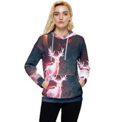 Deer Animal Moon Planet Space Fantasy Women s Lightweight Drawstring Hoodie