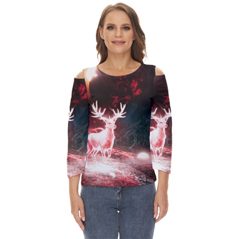 Deer Animal Moon Planet Space Fantasy Cut Out Wide Sleeve Top by pakminggu