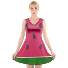 Watermelon Fruit Summer Red Fresh Food Healthy V-neck Sleeveless Dress