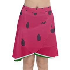 Watermelon Fruit Summer Red Fresh Food Healthy Chiffon Wrap Front Skirt by pakminggu