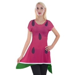 Watermelon Fruit Summer Red Fresh Food Healthy Short Sleeve Side Drop Tunic by pakminggu