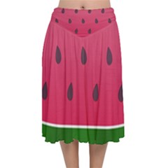 Watermelon Fruit Summer Red Fresh Food Healthy Velvet Flared Midi Skirt by pakminggu