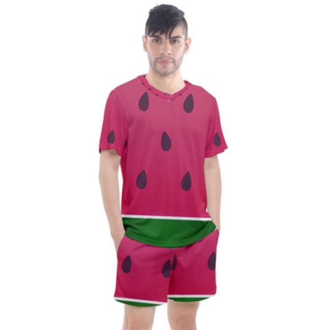 Watermelon Fruit Summer Red Fresh Food Healthy Men s Mesh Tee And Shorts Set by pakminggu