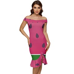 Watermelon Fruit Summer Red Fresh Food Healthy Off Shoulder Ruffle Split Hem Bodycon Dress by pakminggu