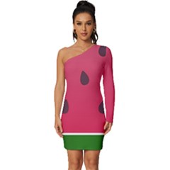 Watermelon Fruit Summer Red Fresh Food Healthy Long Sleeve One Shoulder Mini Dress by pakminggu