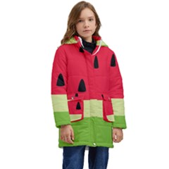 Watermelon Fruit Food Healthy Vitamins Nutrition Kids  Hooded Longline Puffer Jacket