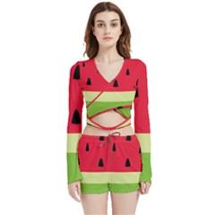 Watermelon Fruit Food Healthy Vitamins Nutrition Velvet Wrap Crop Top And Shorts Set