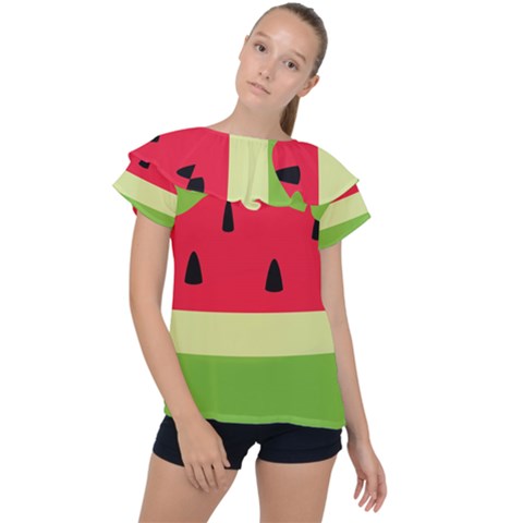 Watermelon Fruit Food Healthy Vitamins Nutrition Ruffle Collar Chiffon Blouse by pakminggu