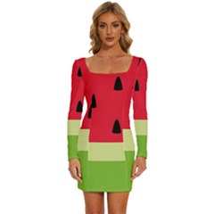 Watermelon Fruit Food Healthy Vitamins Nutrition Long Sleeve Square Neck Bodycon Velvet Dress by pakminggu