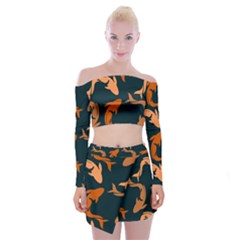 Background Pattern Texture Design Wallpaper Fish Off Shoulder Top With Mini Skirt Set by pakminggu