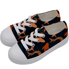 Background Pattern Texture Design Wallpaper Fish Kids  Low Top Canvas Sneakers