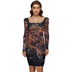 Sea Anemone Coral Underwater Ocean Sea Water Women Long Sleeve Ruched Stretch Jersey Dress by pakminggu