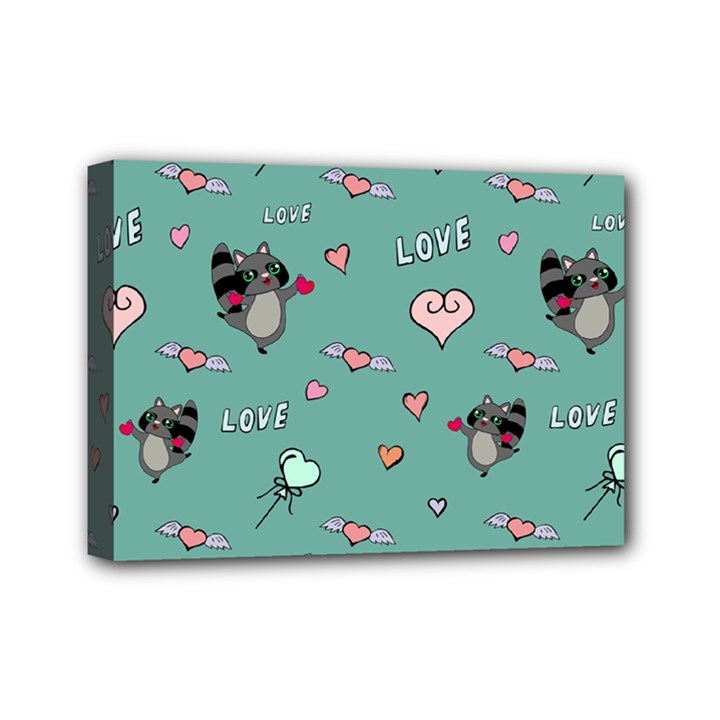 Raccoon Texture Seamless Scrapbooking Hearts Mini Canvas 7  x 5  (Stretched)