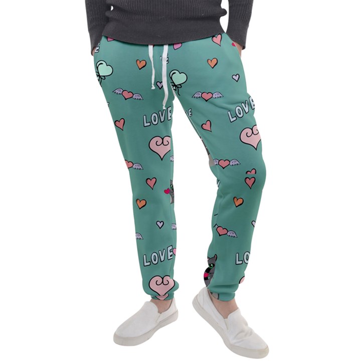 Raccoon Texture Seamless Scrapbooking Hearts Men s Jogger Sweatpants