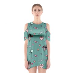 Raccoon Texture Seamless Scrapbooking Hearts Shoulder Cutout One Piece Dress by pakminggu