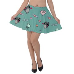 Raccoon Texture Seamless Scrapbooking Hearts Velvet Skater Skirt