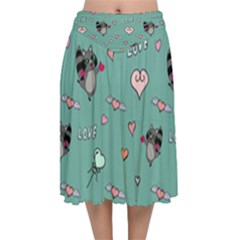 Raccoon Texture Seamless Scrapbooking Hearts Velvet Flared Midi Skirt by pakminggu