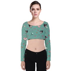 Raccoon Texture Seamless Scrapbooking Hearts Velvet Long Sleeve Crop Top by pakminggu