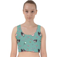 Raccoon Texture Seamless Scrapbooking Hearts Velvet Racer Back Crop Top by pakminggu