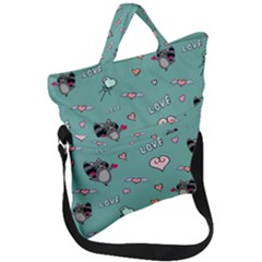 Raccoon Texture Seamless Scrapbooking Hearts Fold Over Handle Tote Bag by pakminggu