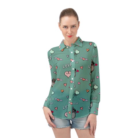 Raccoon Texture Seamless Scrapbooking Hearts Long Sleeve Chiffon Shirt by pakminggu